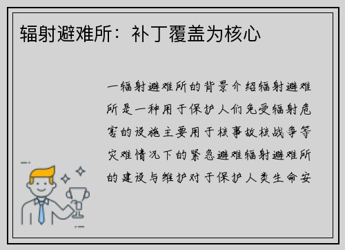 辐射避难所：补丁覆盖为核心